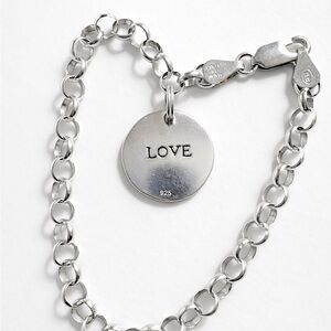 925 Sterling Silver LOVE Disc Charm Bracelet 8.16g Lobster Clasp